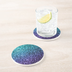 Posavasos De Arenisca Aqua azul Ombre falso brillo destellos