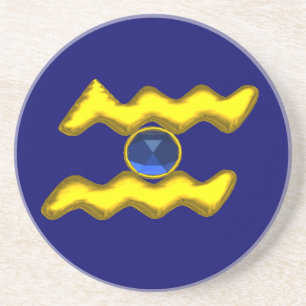 Posavasos De Arenisca AQUARIUS ZODIAC CUMPLEAÑOS JEWEL Azul Sapphire Bla
