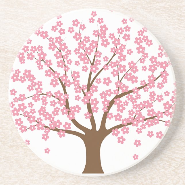 Posavasos De Arenisca Árbol de flores de primavera (Frente)