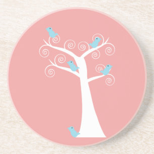 Posavasos De Arenisca Árbol de la naturaleza caprichosa de pájaros azule