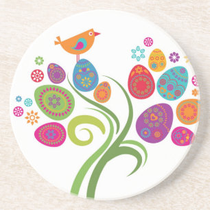 Posavasos De Arenisca Árbol de Pascua con los huevos y las flores