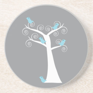 Posavasos De Arenisca Árbol gris con remolinos azules caprichosos