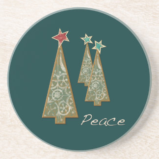 Posavasos De Arenisca Árboles de Navidad-Paz/Verde