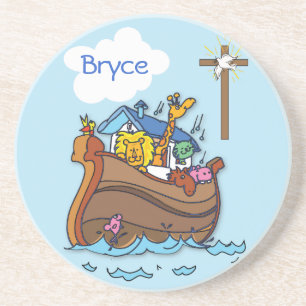 Posavasos De Arenisca Arca de Noé personalizable para el bautizo de un b