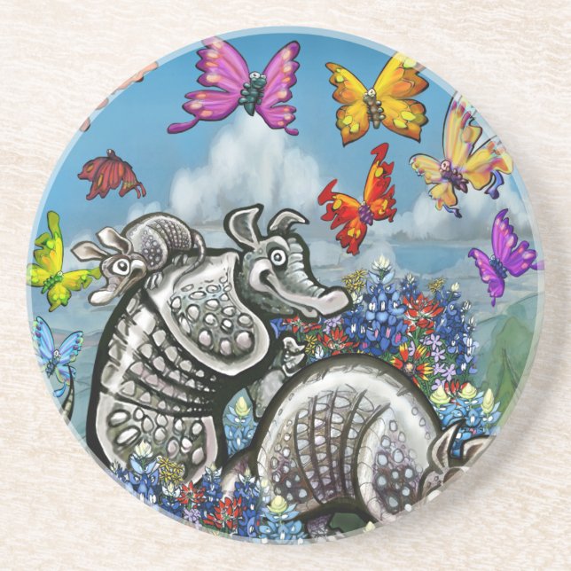 Posavasos De Arenisca Armadillos Bluebonnets Mariposas Flores silvestres (Frente)