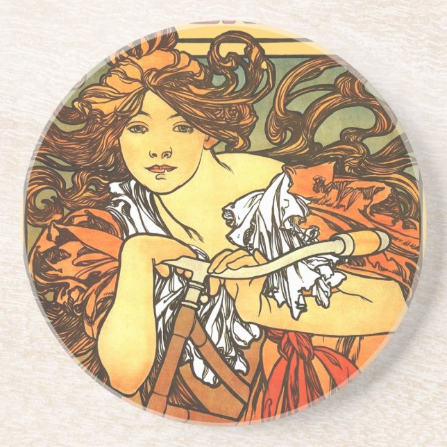 Posavasos De Arenisca Art Nouveau Bicycle Mucha Art (Frente)