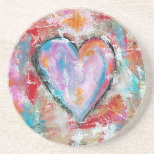 Posavasos De Arenisca Arte abstracto del corazón imprudente que pinta e