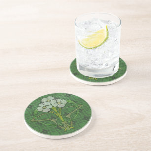 Posavasos De Arenisca Arte celta diseño deco floral tres flores blancas