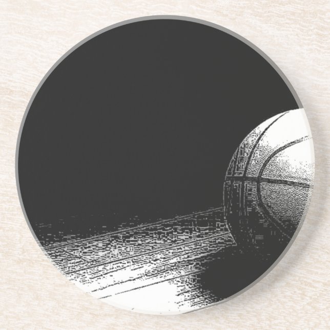 Posavasos De Arenisca Arte de baloncesto blanco negro (Frente)