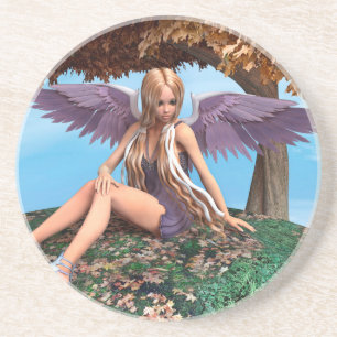 Posavasos De Arenisca Arte de fantasía otoñal ángel de bosque