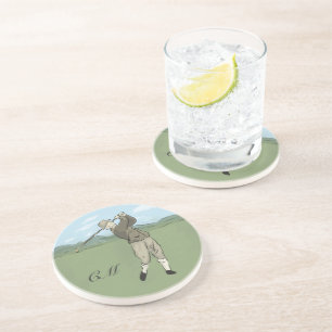 Posavasos De Arenisca Arte de golf Monogramed Vintage Style