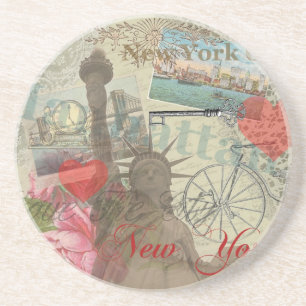 Posavasos De Arenisca Arte de la Línea de Skyline de la Libertad Vintage