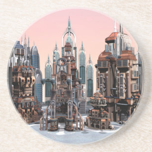 Posavasos De Arenisca Arte de paisaje urbano de fantasía futurista paste
