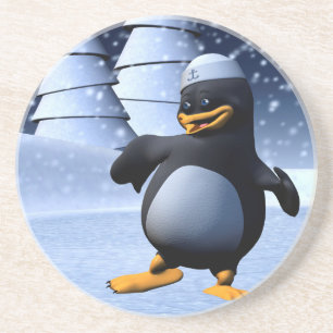 Posavasos De Arenisca Arte de pingüino marinero de invierno adorable par