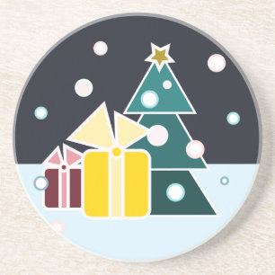 Posavasos De Arenisca Arte de regalos del árbol de Navidad escandinavo r