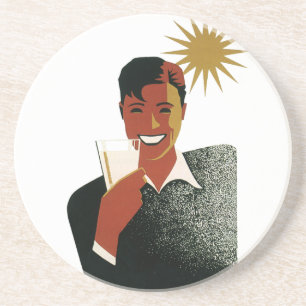 Posavasos De Arenisca Arte Deco Vintage, Hombre con Cóctel al Sol