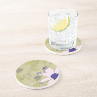 Posavasos De Arenisca Arte floral de margarita verde oliva rosa