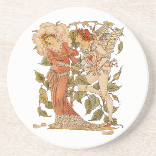 Posavasos De Arenisca Arte Victoriano Antiguo, Rosa de Walter Crane