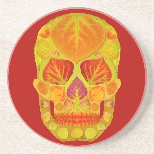 Posavasos De Arenisca Aspen Leaf Skull 13 (Frente)