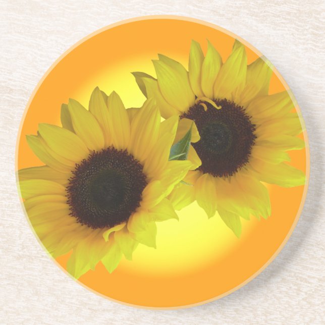 Posavasos De Arenisca Astras de girasol alegres regalos de flores amaril (Frente)