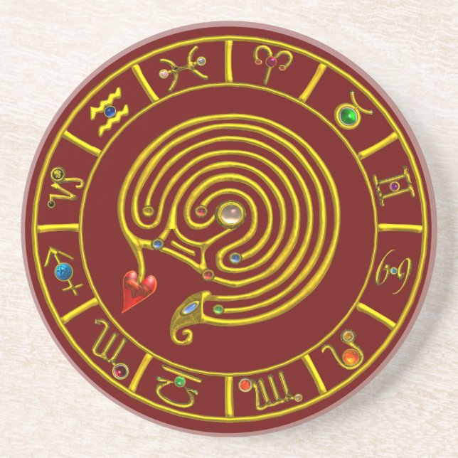 Posavasos De Arenisca Astrología CARÁCTICA ASTRAL LABYRINTH GOLD ZODIAC (Frente)
