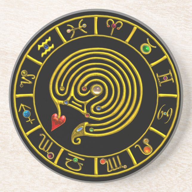 Posavasos De Arenisca Astrología CARÁCTICA ASTRAL LABYRINTH GOLD ZODIAC (Frente)