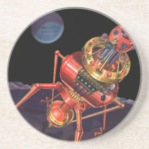 Posavasos De Arenisca Astronauta de ciencia ficción vintage con Robot al