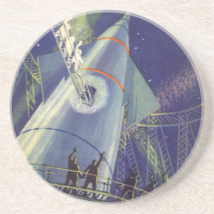 Posavasos De Arenisca Astronautas de ciencia ficción vintage en un cohet