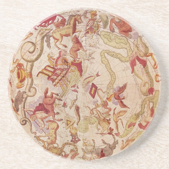 Posavasos De Arenisca Astronomía de época, mapa celeste de Carel Allard (Frente)