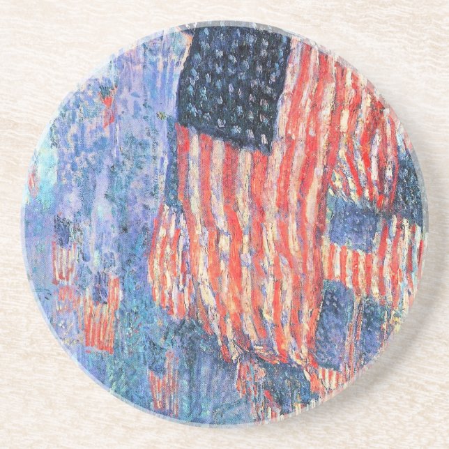 Posavasos De Arenisca Avenida en lluvia por Frederick Childe Hassam (Frente)