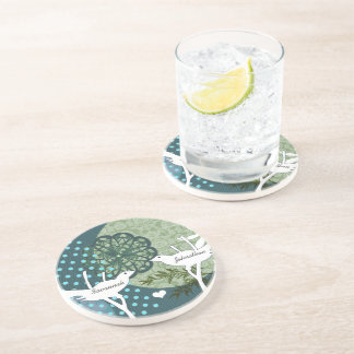 Posavasos De Arenisca Aves Vintage Polka Dot Collage