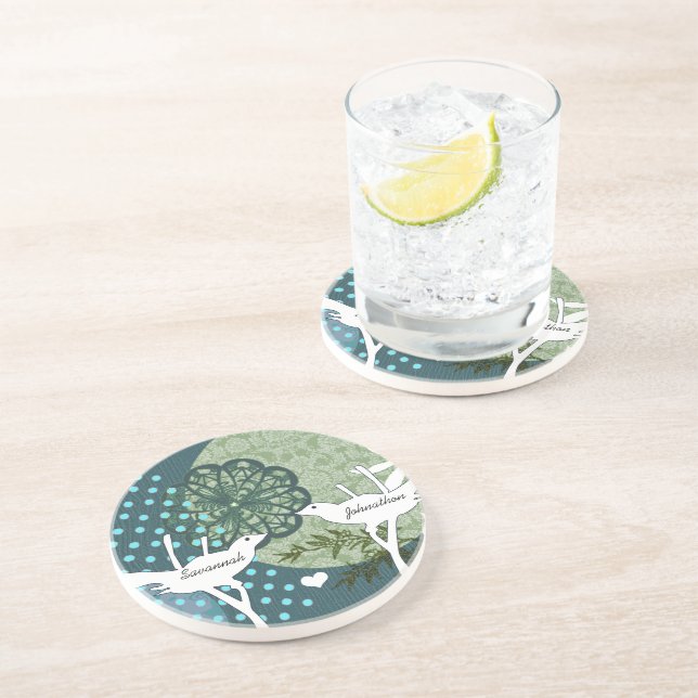 Posavasos De Arenisca Aves Vintage Polka Dot Collage (Lado)