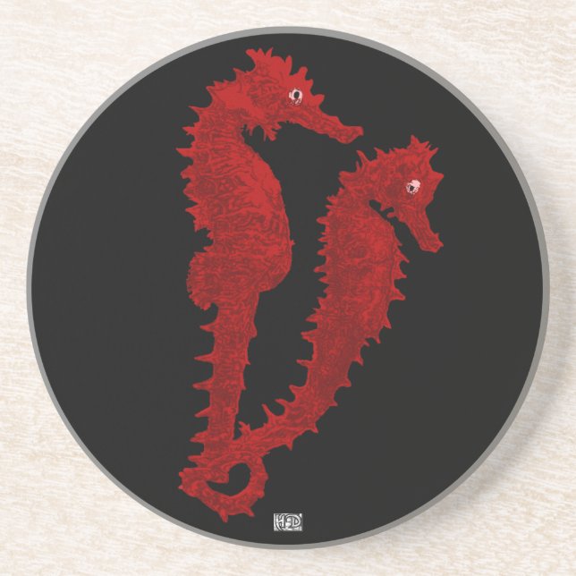 Posavasos De Arenisca Baile De Los Caballos De Mar (Rojo) (Frente)