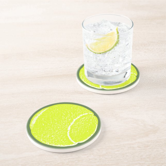 Posavasos De Arenisca Baloncesto de tenis amarillo (Lado)