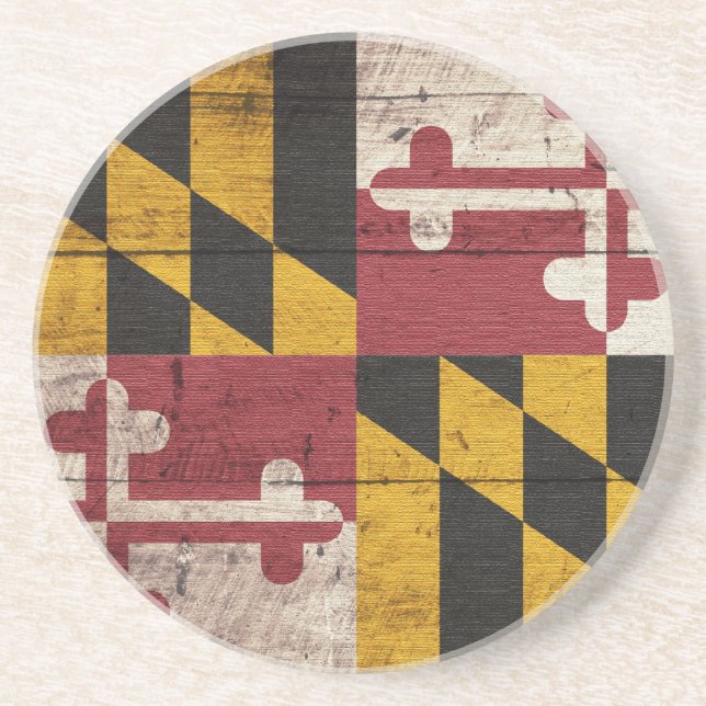 Posavasos De Arenisca Bandera de Maryland de madera antigua (Frente)