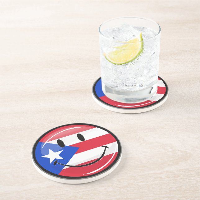 Posavasos De Arenisca Bandera sonriente de Puerto Rico (Lado)