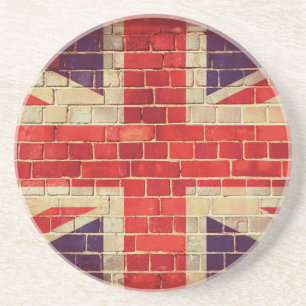 Posavasos De Arenisca Bandera vintage del Reino Unido en una pared de la