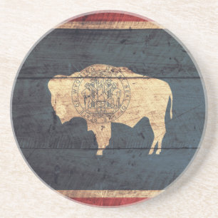 Posavasos De Arenisca Bandera Wyoming de la Vieja Madera