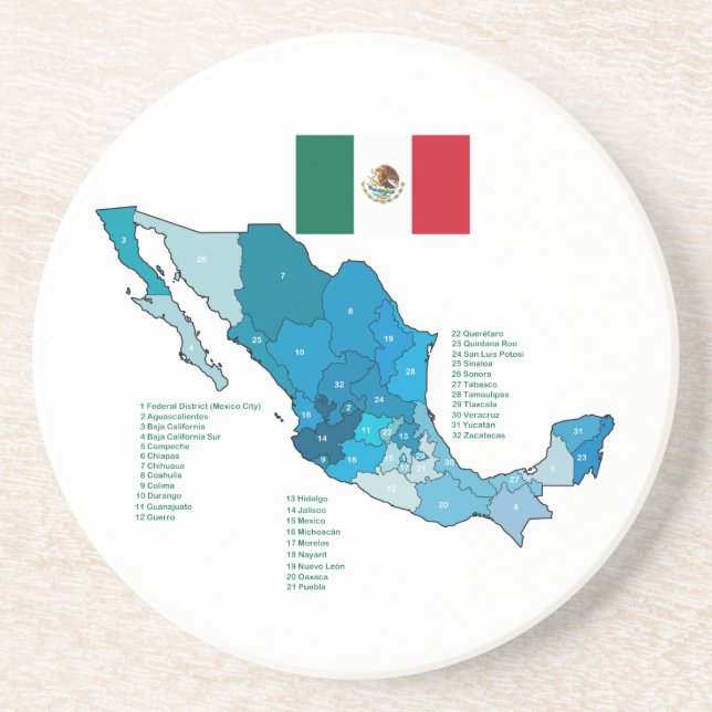 Posavasos De Arenisca Bandera y mapa de México (Frente)