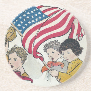 Posavasos De Arenisca Bandera y niños de Estados Unidos