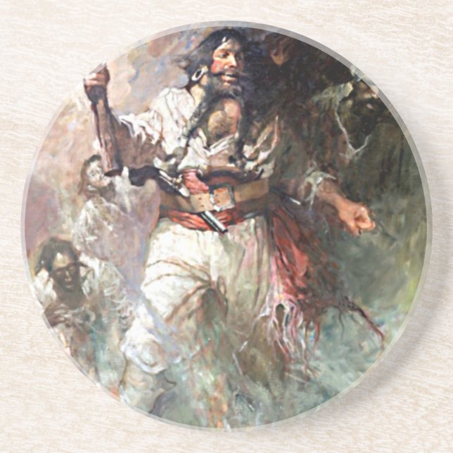 Posavasos De Arenisca Barba negra en el Ilustracion pirata (Frente)