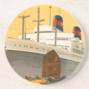 Posavasos De Arenisca Barco Crucero Antiguo al Oriente con Barcos Junco