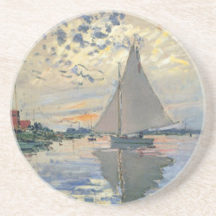 Posavasos De Arenisca Barco de vela de Monet Impresionismo francés Arte
