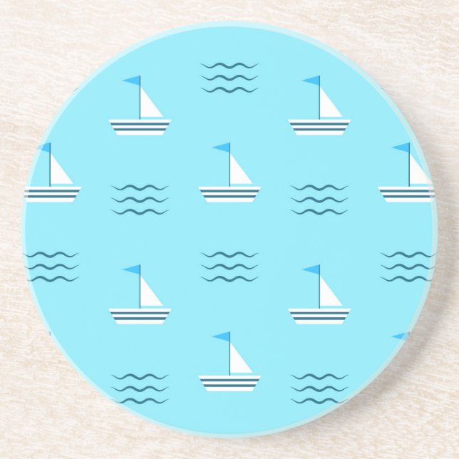 Posavasos De Arenisca Barcos De Mar Azul (Frente)