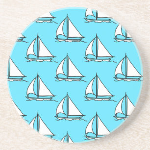 Posavasos De Arenisca Barcos De Mar Azul