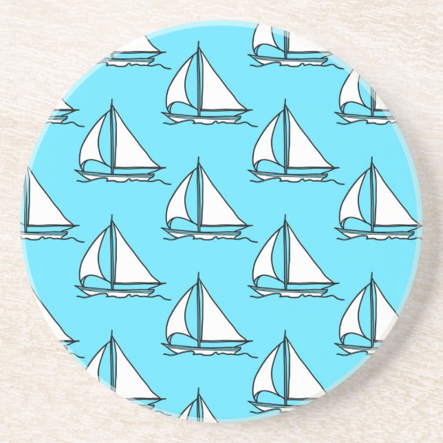 Posavasos De Arenisca Barcos De Mar Azul (Frente)