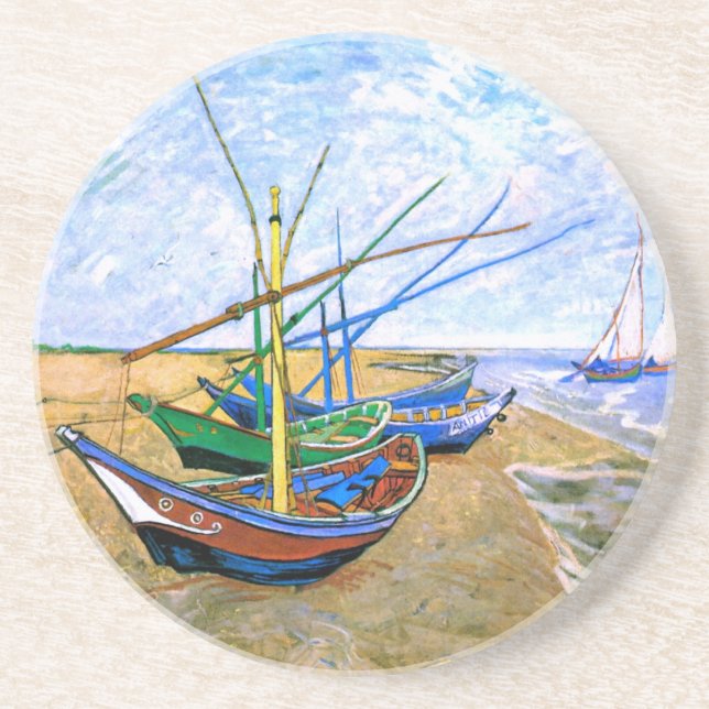 Posavasos De Arenisca Barcos de pesca Playa Saintes-Maries Van Gogh Fine (Frente)
