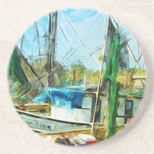 Posavasos De Arenisca BARCOS DE SHRIMP DOCKED Abstract Impresionsionist.