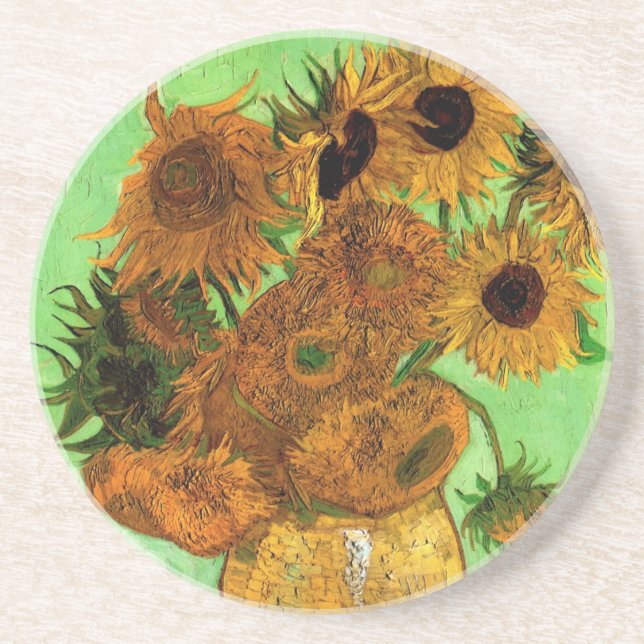 Posavasos De Arenisca Base con doce girasoles de Vincent van Gogh (Frente)