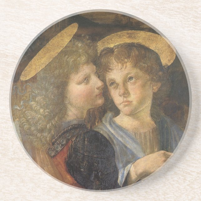 Posavasos De Arenisca Bautismo de Cristo de los ángeles por Leonardo da  (Frente)